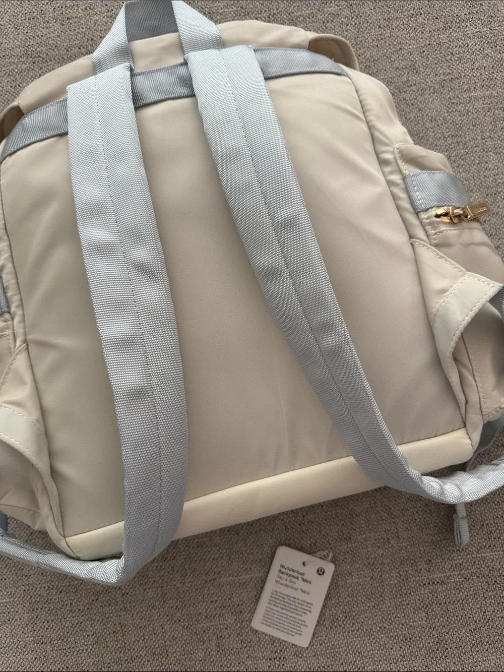 lululemon athletica Cream & Light Blue Backpack with Gold Hardware